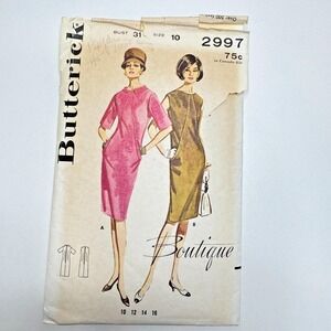 BUTTERICK 2997 Sewing Shift‎ Dress Pattern Sz 10 Boutique Designer 1950's Cut